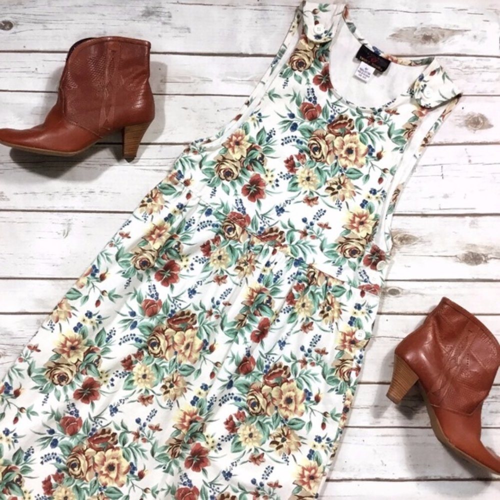 Vintage Floral Print Prairie Style Jumper Dress